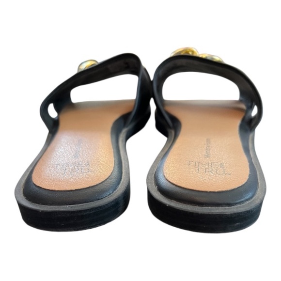 EUC Time & Tru black memory foam slides gold chain | size 7.5 - Picture 3 of 6